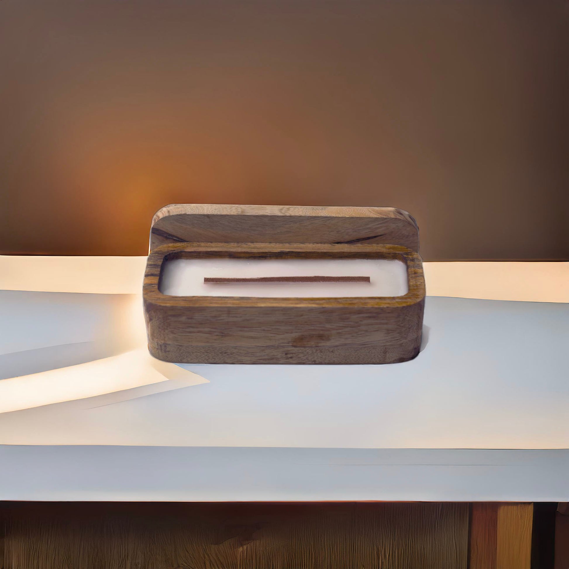 Aromatic Wooden Rectangle Paraffin Wax Candle
