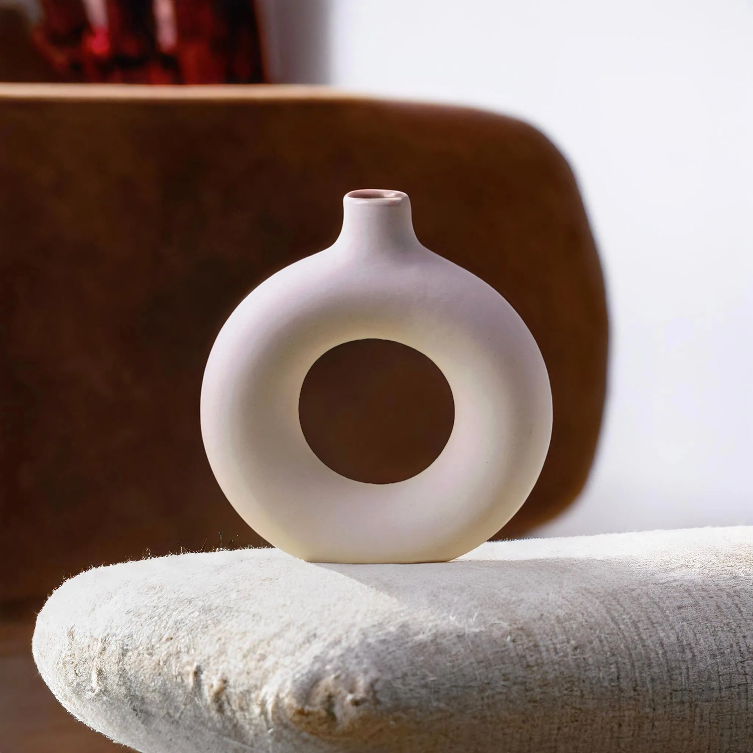 White ceramic donut vase boho home decor India LetsBoho